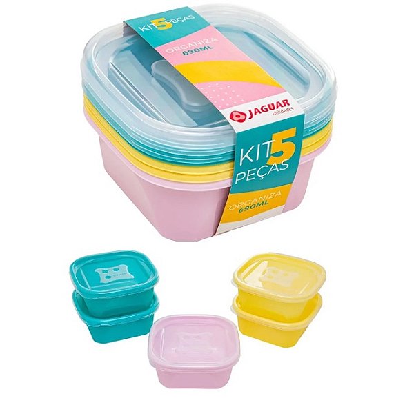 Pote Quadrado C/ 5 Pçs Organiza 690Ml - 6325