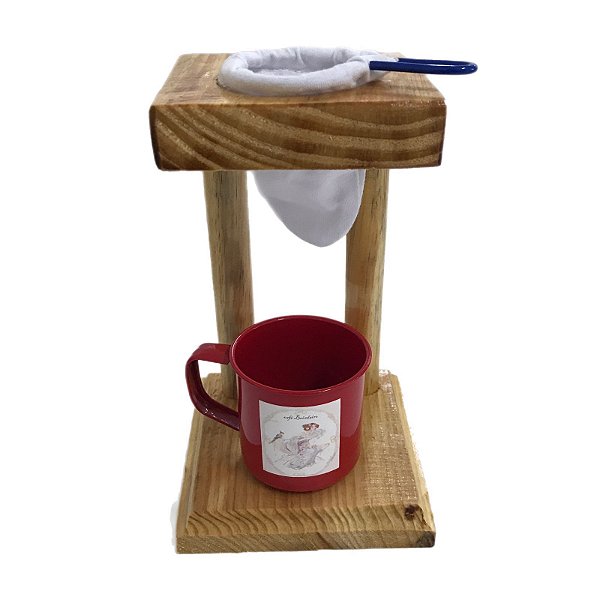 Filtro de Café com Xícara e Suporte de Madeira - Artesanal