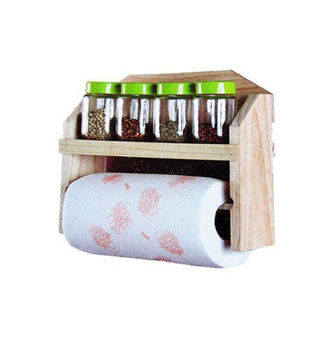 Suporte Para Papel Toalha E Condimentos De Madeira