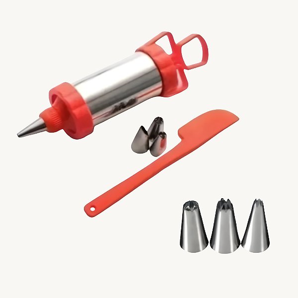 Conjunto Para Confeitar Bolos Seringa + 4 Bicos E Espátula - DT1276