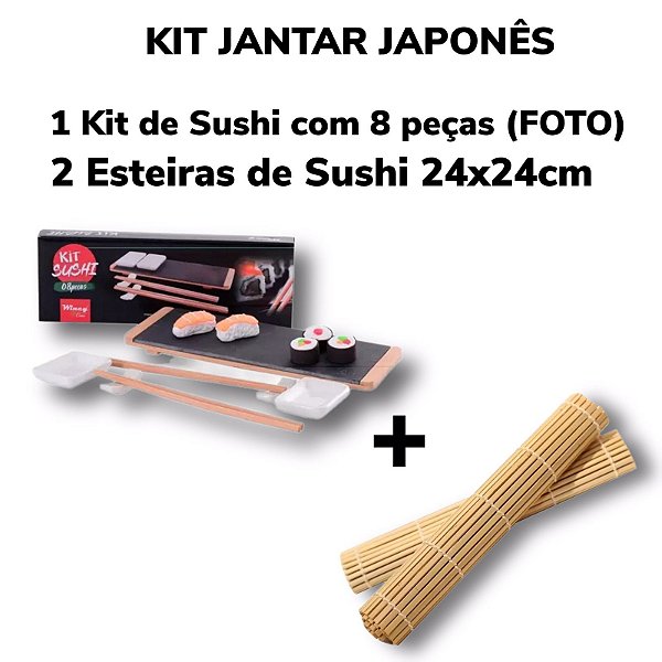 Kit Sushi 8 pçs Porcelana E Bambu + Esteira