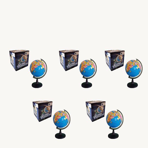 Kit 5 Globos Terrestre Giratório Politico - 23cm x 16cm - GLB-01-1