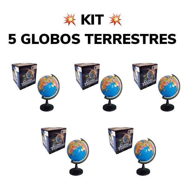 Kit 5 Globos Terrestre Giratório Politico - 23cm x 16cm - GLB-01-1