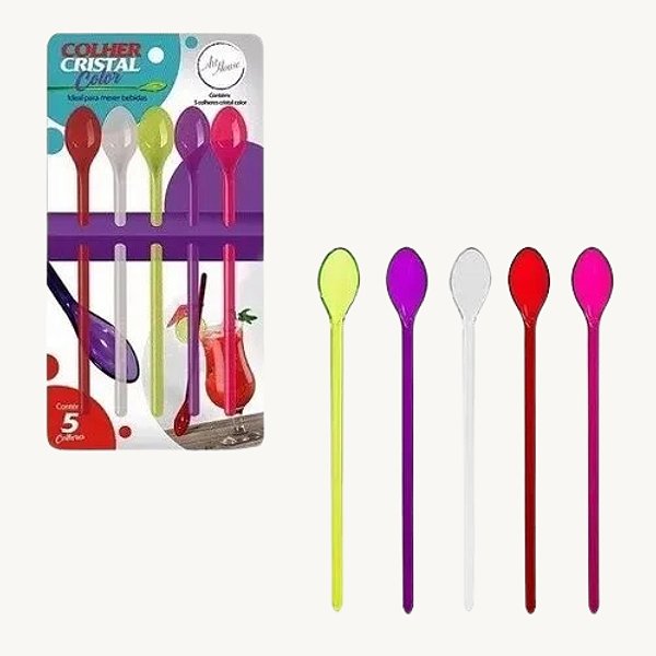 Kit 5 Colheres Cristal Para Bebidas Drinks - IZ1075