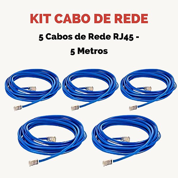 Kit 5 Cabos De Rede Patch Cord Cat RJ45 5 Metros