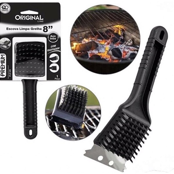 Escova de Aço para Limpar Grelhas Churrasqueiras com Raspador - Original - SL0173