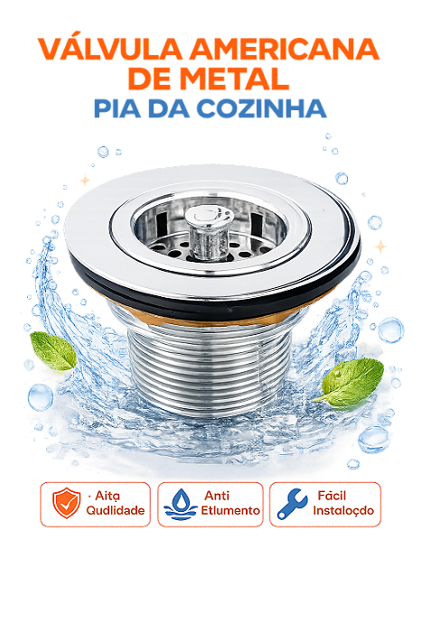 Válvula Americana de Metal Pia da Cozinha Escoamento 3.1/2 - Z02