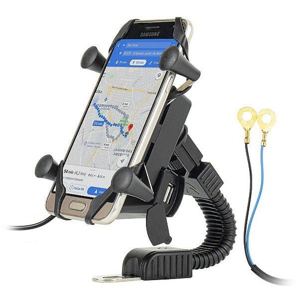Suporte de Celular para Retrovisor de Moto Seguro com Carregador USB Bivolt 12V/24V IT-Blue LE-041