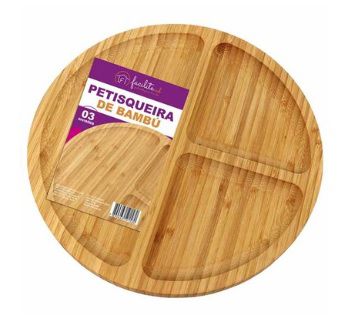 Petisqueira De Bambu 3 Divisões 25cm - PRB-01