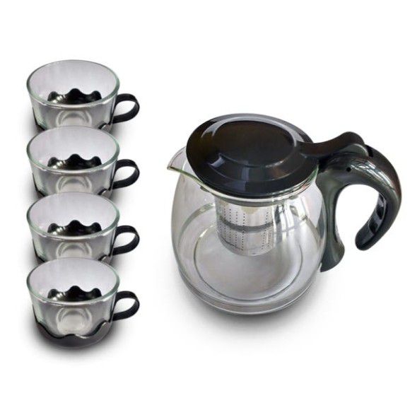 Kit Chaleira De Vidro 1200ml Com 4 Xicaras - AG9618