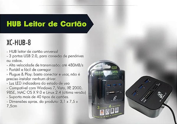 HUB e Leitor de Cartão - XC-HUB-8  Ds Tools