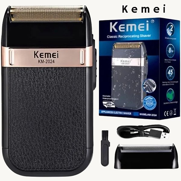 Máquina de Barbear Barbeador Elétrico sem Fio Recarregável Kemei Classic Shaver Km 2024 - Bivolt