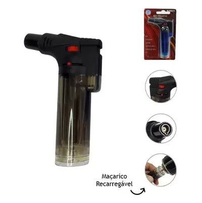Mini Maçarico Portátil Recarregável Acrílico com Travamento de Chamas BJ8631