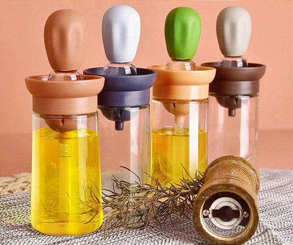 Dispenser de Óleo Azeite com Escova de Silicone Porta Óleo Vidro HM2380