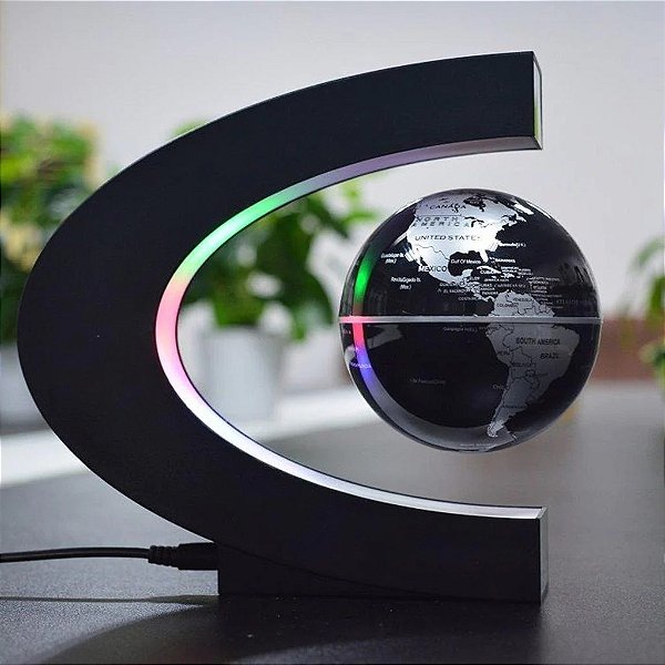 Globo Terrestre Flutuante Levitação Magnética LED - Decoração Escritório - Mapa Mundi Preto HM2482