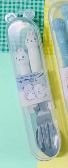 Talheres Com Garfo Colher E Estojo Transparente Bichos Versátil JGT107