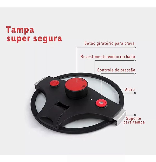 Panela de Pressão Baixa 6 Litros Cerâmica Fechamento Externo Luxo HM5495