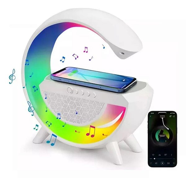 Carregador por Indução sem fio, Caixa de Som, Luminaria Colorida W1-48