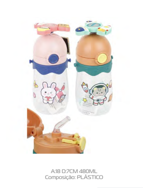 Garrafa Infantil de Plastico com Pisca-Pisca Colorido e com Spinner