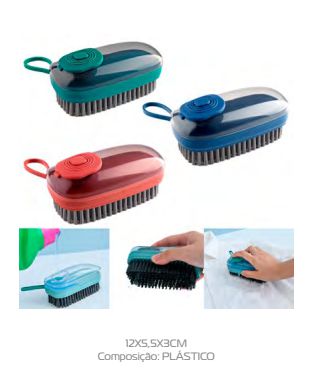 Escova de Limpeza Geral de Plástico com Dispenser para Sabão 12x5,5x3cm ULI020