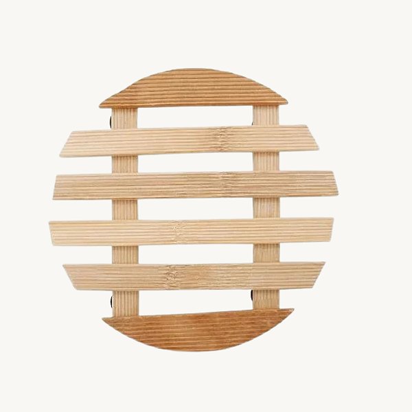 Descanso de Panela de Bambu com Antiderrapante Redondo BJ3707