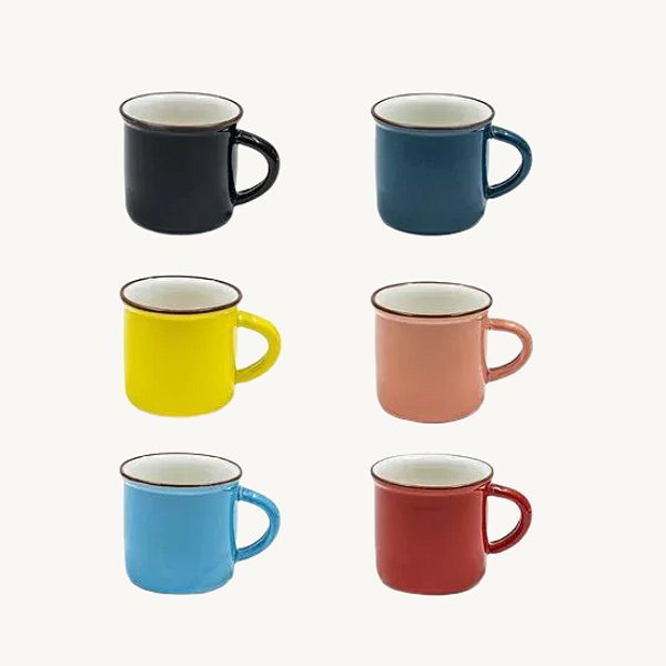 Kit com 6 Mini Canecas de Porcelana Coloridas - 5cm - Chá Café Canequinha AG1195
