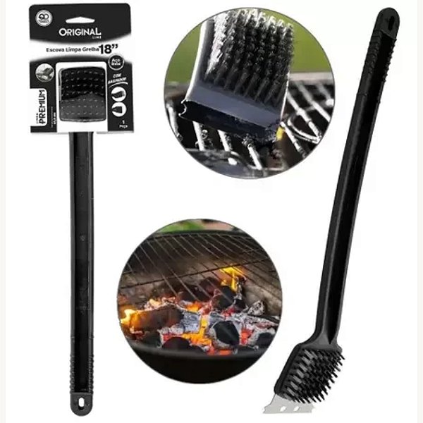 Escova de Aço para Limpar Grelhas Churrasqueiras com Raspador - Original - SL0175