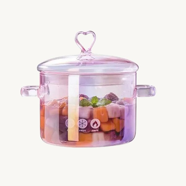 Caçarola de Vidro com Tampa Rosa Coração 1,5Ml HM6535-1