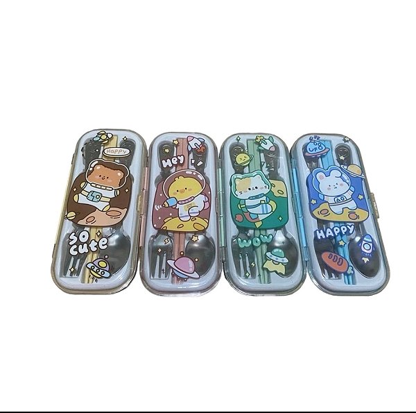 Talheres Infantil em Inox e Plástico Resistente HM667 - Cores Sortidas.
