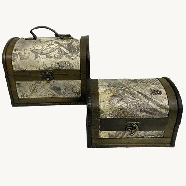 Caixa de Jóias Vintage de Madeira Estilo Retrô para Bijuteria, Acessórios, Organizador de Tesouro - Kit com 2 Baús HM6777