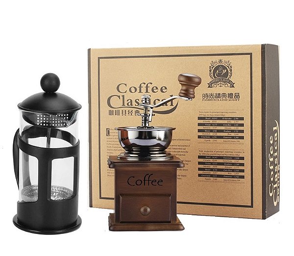 Prensa Francesa 350ml + Moedor de Café para Grãos - Cafeteira Cozinha