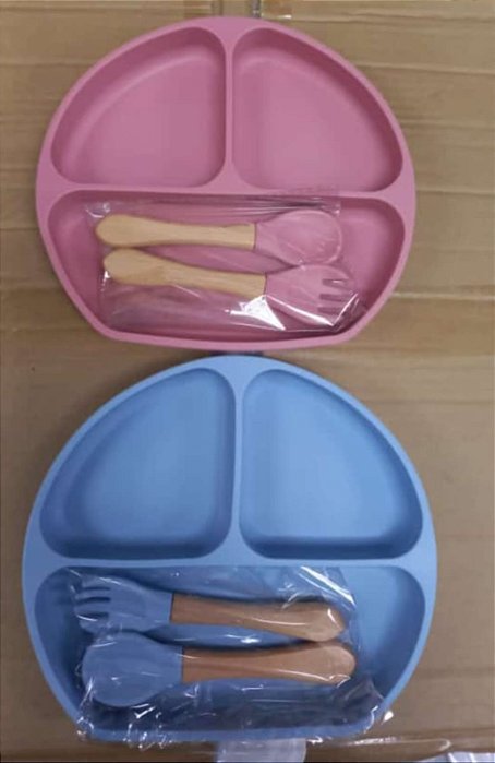 Kit Prato e Talheres Infantil de Silicone com Ventosa DT1599K