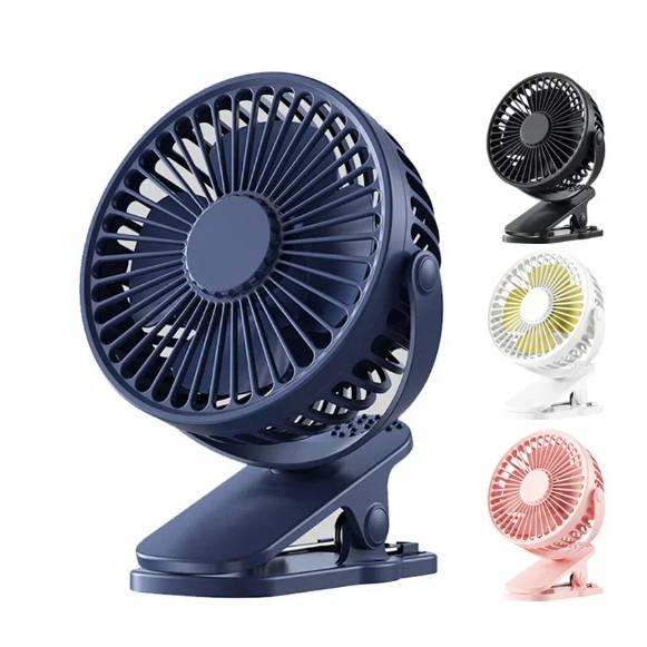 Mini Ventilador com Grampo 3 Velocidades Silencioso Recarregável Rotativo