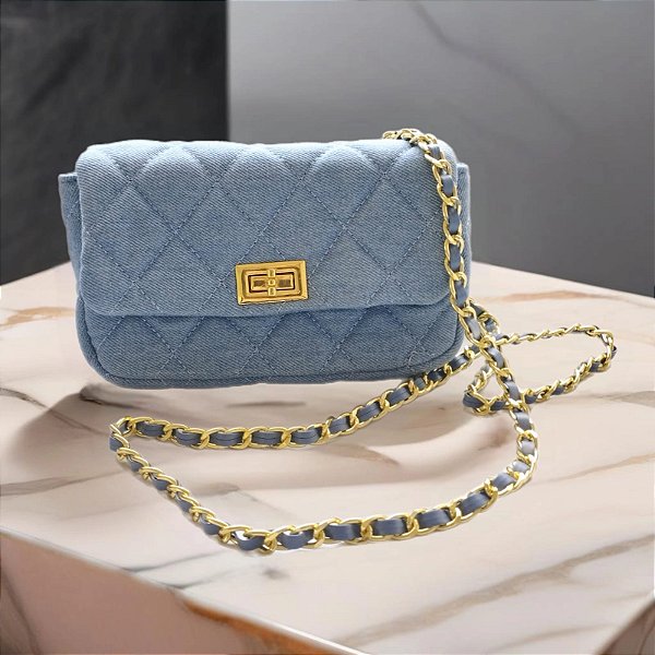 Bolsa Feminina Transversal com Fecho na frente Jeans costurada - 19x11cm - 90032