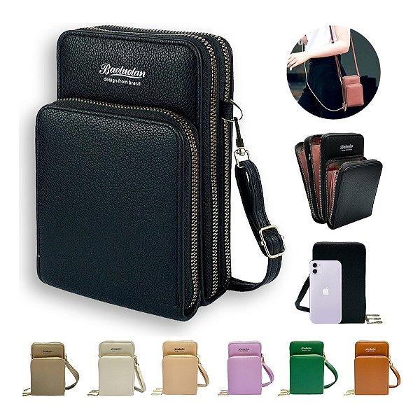 Bolsa Feminina Carteira Porta Celular 3 Divisorias Transversal 3 Ziper Fechado Mini Bag - 20326