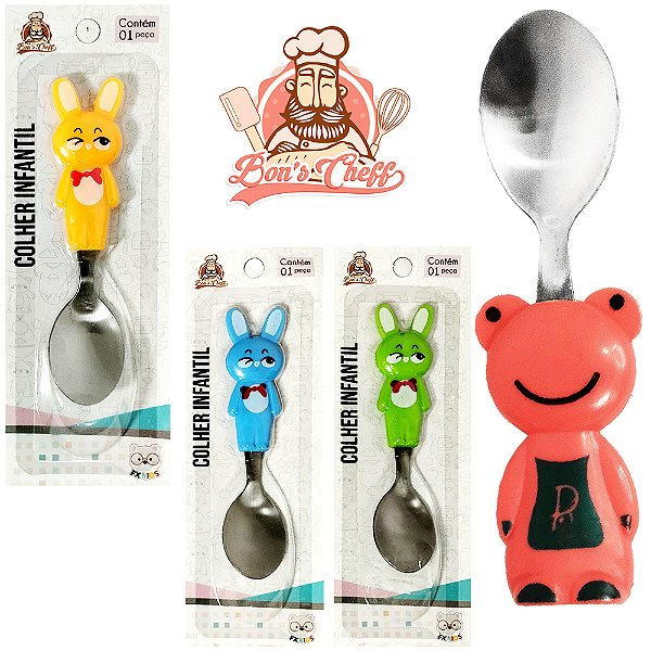 Colher Infantil de Inox Bichinhos 3D 14cm  - BC23376
