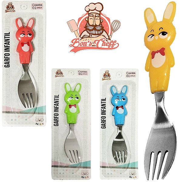 Garfo Infantil em Inox Bichinhos 3D 14cm  - BC23377
