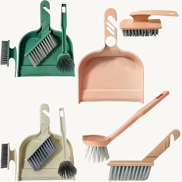 Kit de Limpeza de Plástico com 1 Pá + 3 Escovas Multiuso 4 Peças BC23153