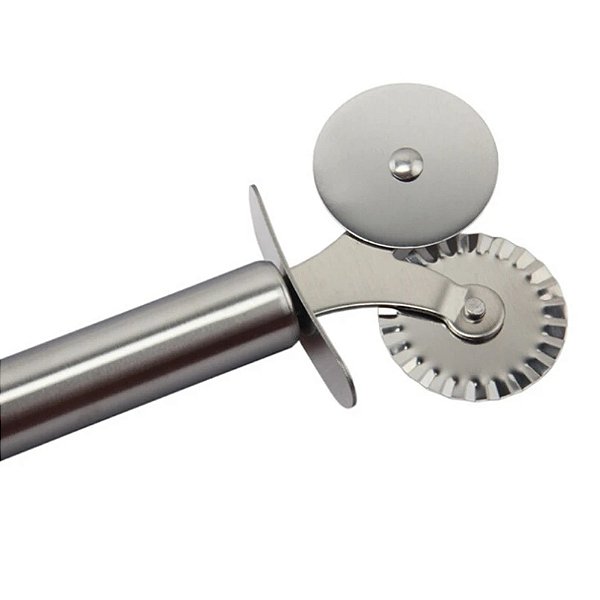 Carretilha Dupla em Aço Inox Para Massa Pizza Pastel