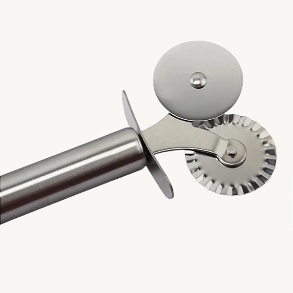 Carretilha Dupla em Aço Inox Para Massa Pizza Pastel
