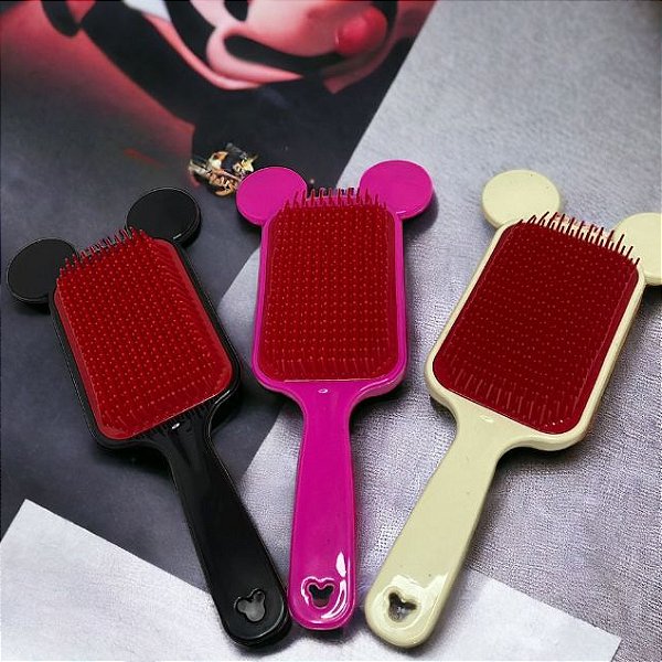 Escova de Cabelo Raquete Flex com Orelha Mickey - Escova Desembaraçadora  orelhinha - CORES SORTIDAS
