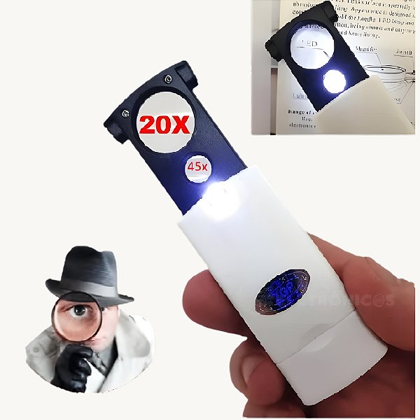 Lupa 2 em 1 Ampliação 20x/45x Portátil Mão Bolso Para Leitura 92045
