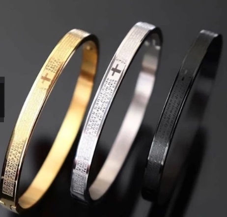 Pulseira Bracelete de Pai Nosso Masculina Aço Cirúrgico 316L 8mm