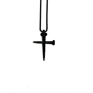 Colar Crucifixo Cruz PRETO Pingente em Metal Zamac Crucifixo Aço Premium - 70cm - COR08