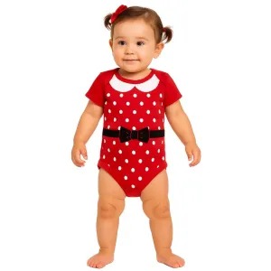 Body Bebê Temático Minnie Vermelho Suedine 100% Algodão.