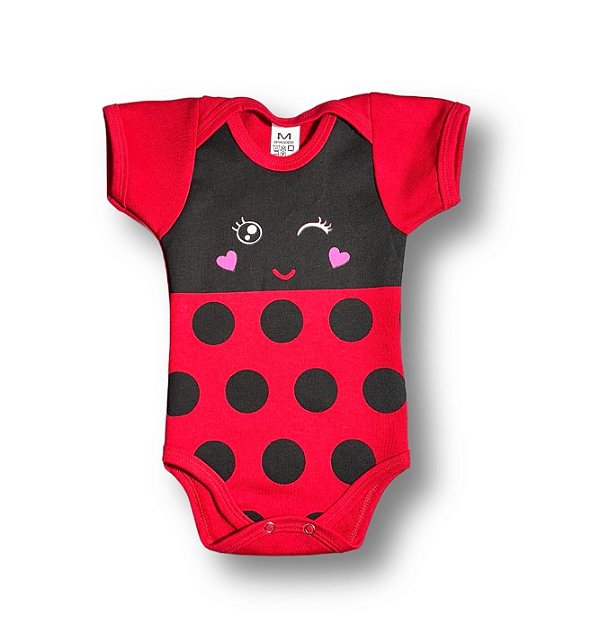 Body Bebê Temático Joaninha Suedine 100% Algodão.