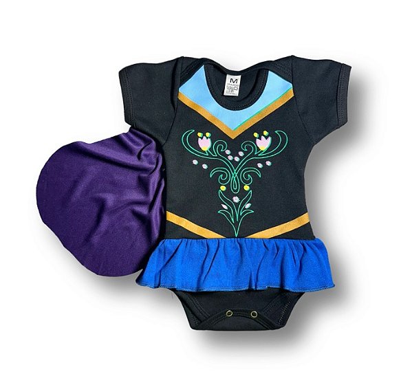 Body Bebê Temático Frozen Suedine 100% Algodão.