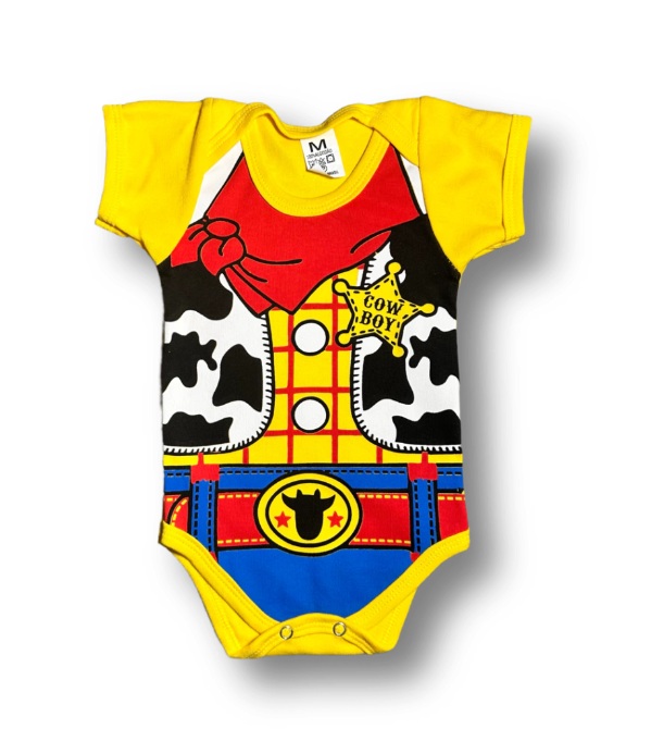 Body Bebê Temático Wood Suedine 100% Algodão.