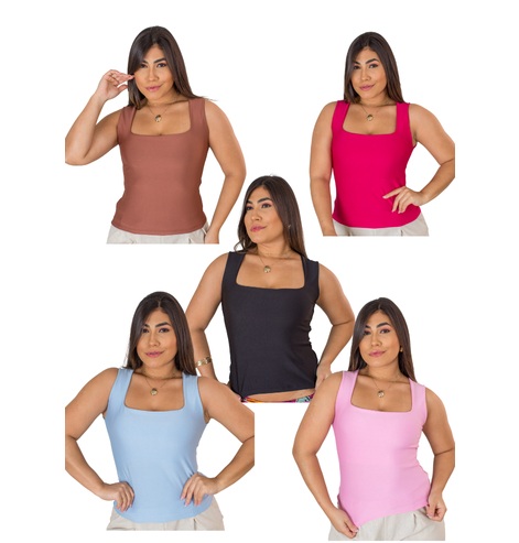 Blusa Feminina Decote Quadrado Reto Em Suplex Regata Feminina Alça Larga Com Decote Sensual Quadrado
