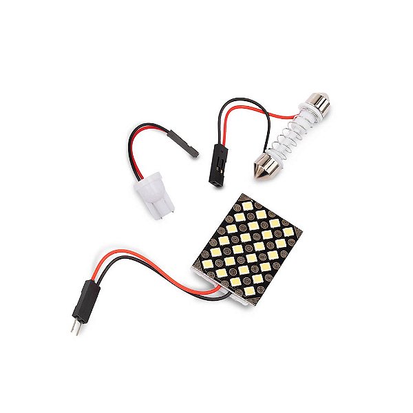 Lâmpada LED interior carro placa 24 LEDs c/ 2 conectores
